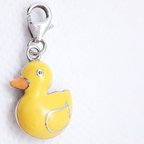 New sterling silver and yellow enamel duck charm.  Lobster claw clasp. - Picture 7 of 7